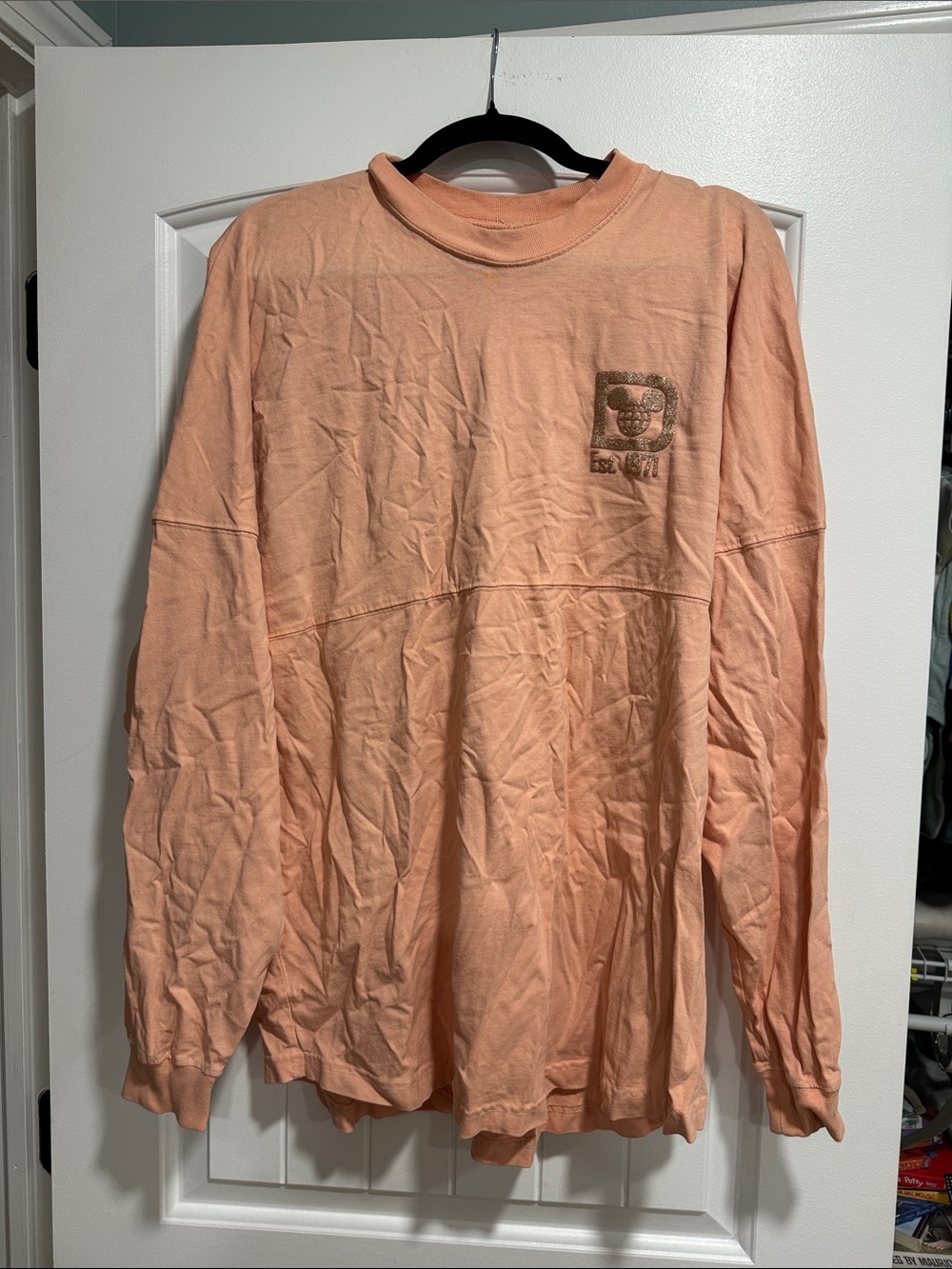 Disney spirit jersey Glitter Logo Peach Long Sleeve Tee
